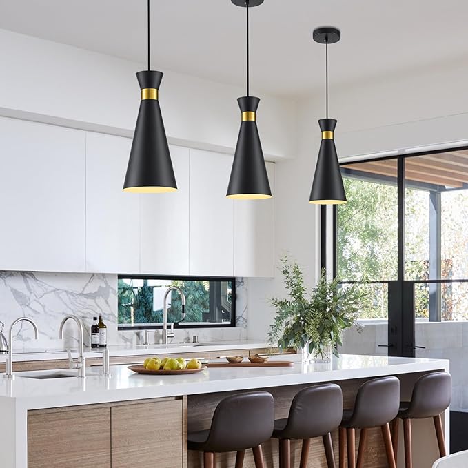 2026 New Pendant Lights Kitchen Island 3 Pack Black Gold, 5.9" Mini Modern Island Lights for Kitchen Pendant Light fixtures Adjustable Hanging Small Farmhouse Kitchen Island Lighting for Sink Bar