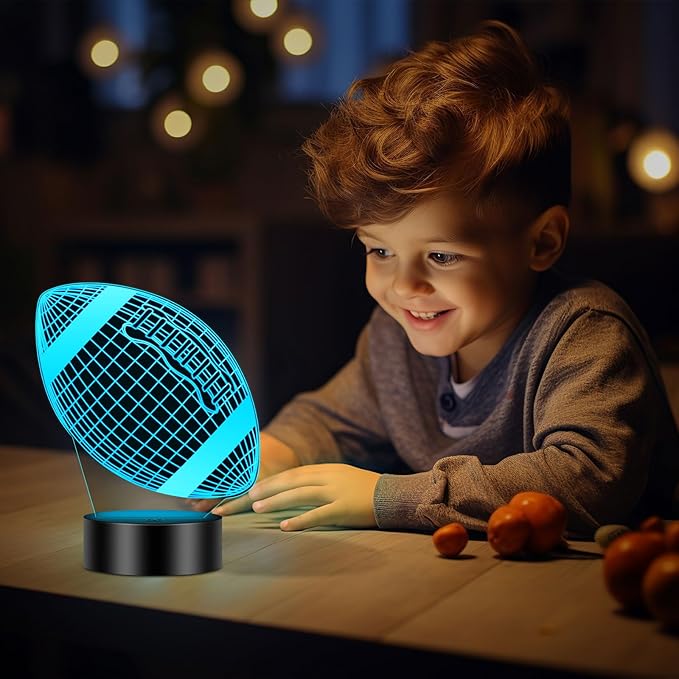 Linkax Football Gifts for Teens Boys Girls, Rugby 3D Illusion Night Light Room Decor, 6 7 8 9 10 11 12 13 Year Old Boy Gifts for Christmas Birthday Easter Sports Fan Presents