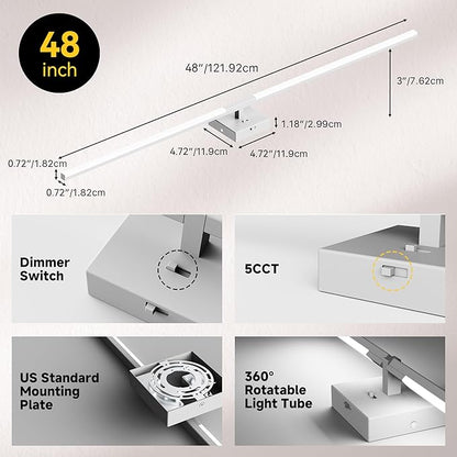 Vanity Lights 48 inch, 4-Level Brightness Built-in Dimmer, 28W Dimmable 5CCT Bathroom Light Fixtures Over Mirror, Baked Matte Grey Vanity Lights for Bathroom Mirror Cabinets Bedroom-FCC ETL