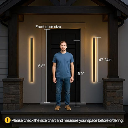Exterior Wall Lights for House - 2pack 47.3inch Long Strip Modern Outdoor Light Wall Fixture Sconce, Outside Garage Exterior Lights, Black Wall Mount Lighting for Porch Corridor, Garage