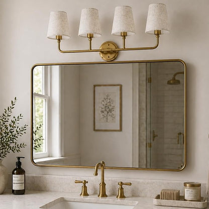 AUTELO Gold Vanity Light, 4 Light Bathroom Vanity Light with Fabric Linen Shade, Lighting Fixtures Over Mirror, Vanity Light Fixture for Bathroom Dressing Room, W2664-4 BG