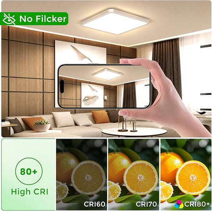 15.7Inch 32W Square LED Ceiling Light Fixtures Flush Mount, 2800K Warm White LED Ceiling Lamp, Surface Mount Modern Ceiling Lights, White Slim Flat Panel Lighting for Bedroom, Kitchen, Bathroom