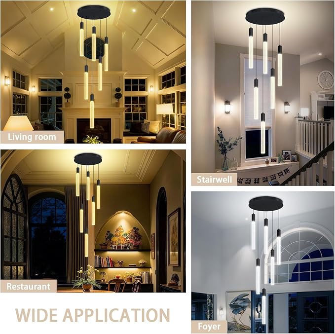 Luxury 6 Light Modern Crystal Pendant Light - 71" High Ceiling Black LED Dimmable Pendant Light for Bedside Island Kitchen Living Room