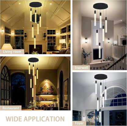 Luxury 6 Light Modern Crystal Pendant Light - 71" High Ceiling Black LED Dimmable Pendant Light for Bedside Island Kitchen Living Room