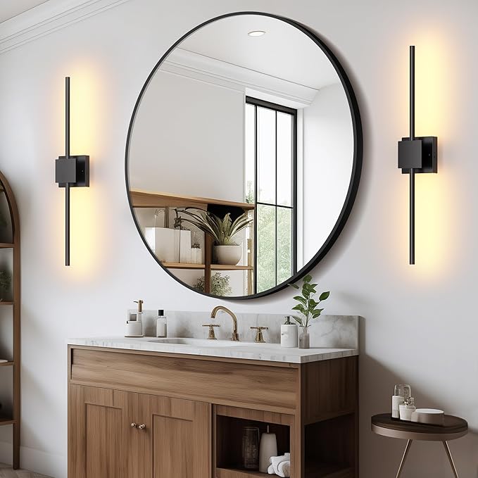Battery Operated Wall Sconces Set of 2, 𝐔𝐩𝐠𝐫𝐚𝐝𝐞𝐝 8000mAh Rotatable Picture Lights with Remote Control, Dimmable 3000-6500K LED Rechargeable Wall Lights for Living Room Bedroom Mirror, 28.3In
