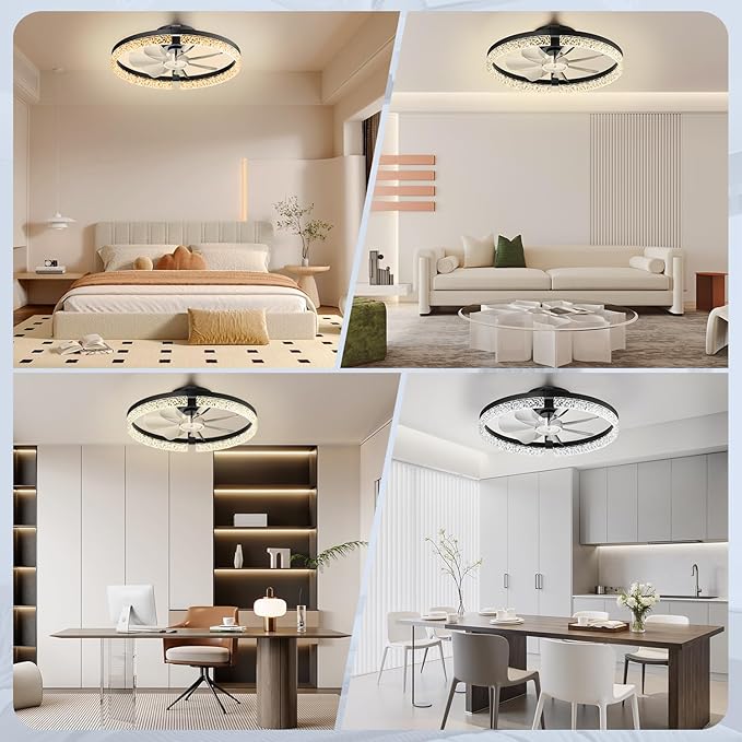 StarryEver LED Ceiling Fans with Lights and Remote, 18 inch Modern Smart Ceiling Fan, 6 Speeds and 3000K-6500K Stepless Dimmable Quiet Fan Lights Ceiling for Bedroom, Living Room, Dining Room, Black