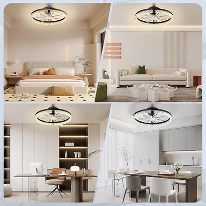 StarryEver LED Ceiling Fans with Lights and Remote, 18 inch Modern Smart Ceiling Fan, 6 Speeds and 3000K-6500K Stepless Dimmable Quiet Fan Lights Ceiling for Bedroom, Living Room, Dining Room, Black