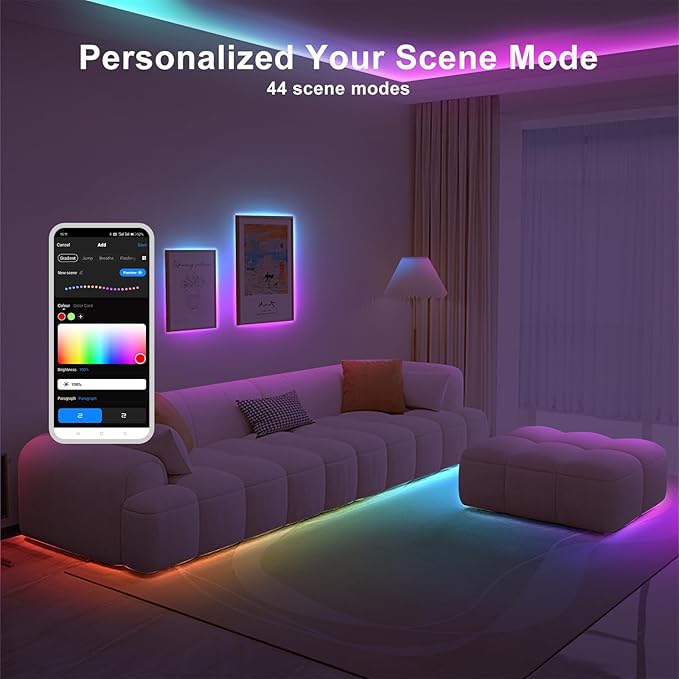 Tatazone 16.4ft RGBWW+IC WiFi Smart Flowing Led Strip Light, RGB Chasing Effect+Tunable White 3000K-6500K Led Lights Compatible with Alexa and Google, Color Changing, Music Sync for Bedroom