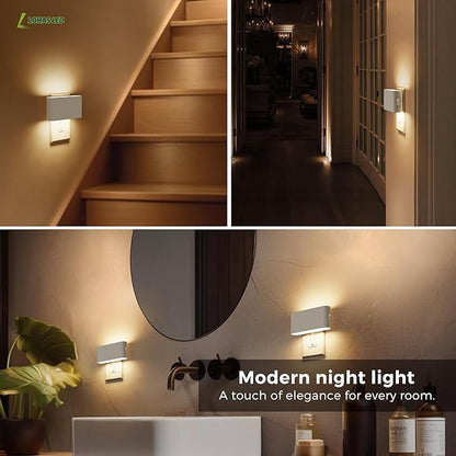 L LOHAS LED Night Light, 2 Pack Dimmable Modern LED Night Lights Plug into Wall,Dusk to Dawn Sensor Night Lights for Kid, 0-100LM 3000K Soft White Nightlight for Hallway Bedroom Stairway
