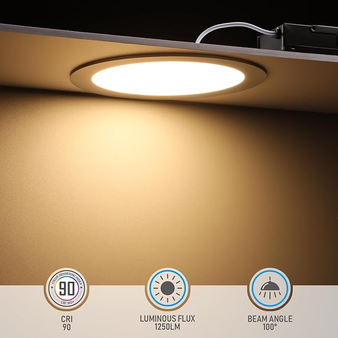 TORCHSTAR E-Lite Series 8 Inch Slim Recessed Lighting with J-Box, 18W Ultra-Thin LED Recessed Light, Dimmable Canless Downlight, ETL&ES Listed, CRI90, 2700K Soft White, Satin Nickel, Pack of 6
