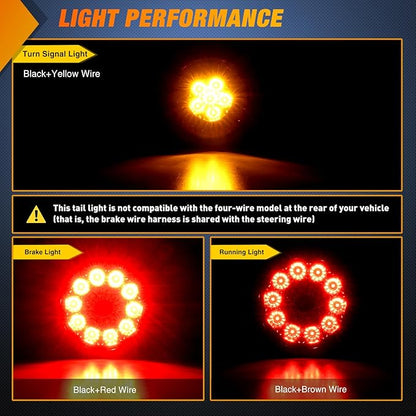 Nilight 2PCS 4 Inch Round Red Amber LED Trailer Tail Lights 16LEDs w/Flush Mount Grommet IP67 Waterproof Stop Brake Turn Signal Running Taillight for Trucks Trailers RV
