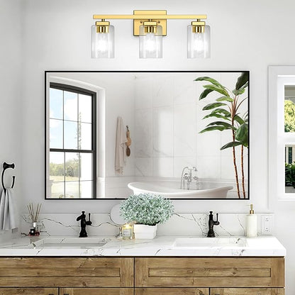 BesLowe 19‘’ 3-Light Bathroom Light Fixture, Modern Gold Bathroom Vanity Light Over Mirror, Matte Gold Wall Lamp, Sconces Wall Lighting Fixture for Living Room Bedroom Hallway