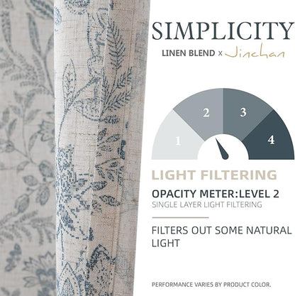 jinchan Floral Kitchen Curtains for Windows 24 Inch Linen Tier Farmhouse Cafe Curtains Country Botanic Small Window Rod Pocket Rustic Flax for Laundry Bathroom RV 2 Panels Blue on Beige