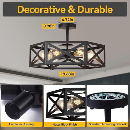 Semi Flush Mount Ceiling Light Fixtures, 6-Light Modern Metal Farmhouse Semi Flush Mount Chandelier, Industrial Ceiling Mount Light Fixtures for Kitchen Island, Dining Room, Entryway, Hallway