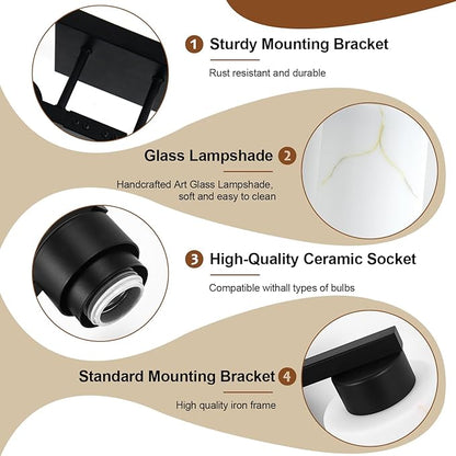 5-Light Bathroom Light Fixtures, Modern Vanity Lights, Black Metal Wall Lamp with White Marble Glass for Bathroom, Mirror, Living Room, Bedroom, Cabinet, Porch, Hallway, E26 Base