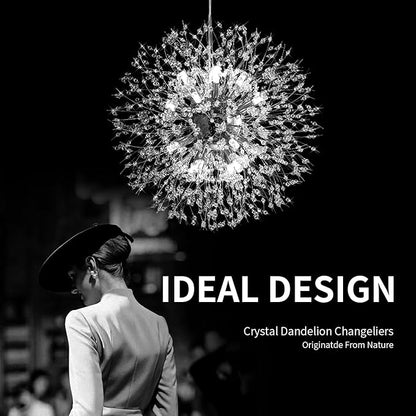 Crystal Chandelier, Firework Modern Beaded Chandeliers, Dandelion Chrome Pendant Lamp, Hanging Lighting Fixture for Bedroom, Dining Room, Kitchen, Farmhouse, Hallway, Foyer, 22" Chrome 12 Lights
