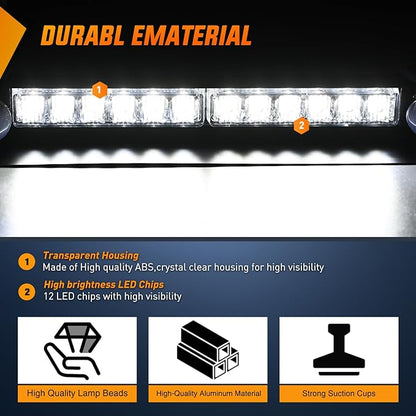 Nilight 12LED Traffic Advisor Strobe Light Bar White Emergency Warning Hazard Safety Dash Front/Rear Windshield Flashing Lights for Cars Trucks Police Firefighter Plow Construction Vehicles