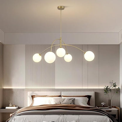 Contemporary Gold Ceiling Light 5-Light Glass Globe Lights Mid Century Modern Sputnik Chandelier for Dining Room Kitchen Bedroom Lighting Fixture
