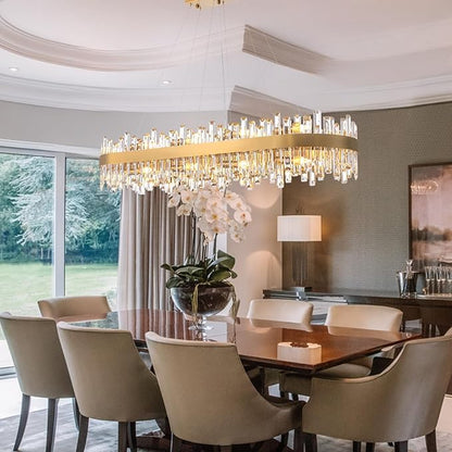 L52'' Modern Crystal Chandelier for Dining Room, 20-Light Gold Rectangular 2-Tiers K9 Crystal Raindrop Chandelier Flush Mount Pendant Ceiling Light for Dining Living Room Kitchen Island