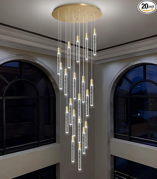 HAIXIANG 13ft Long Crystal Chandelier for Living Room, Dining Room, Entryway, Kitchen, Hotel - Gold