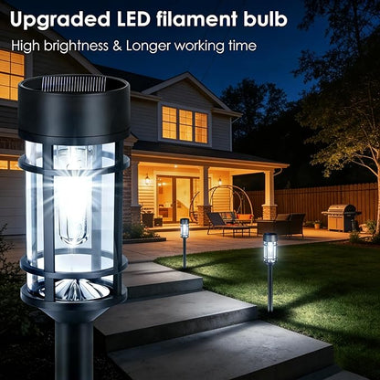 Mancra Solar Pathway Lights Outdoor, 8 Pack Metal Glass Solar Lights Outdoor Waterproof Auto On/Off Landscape Path Lighting Garden Decor for Yard Walkway Driveway, Cool White