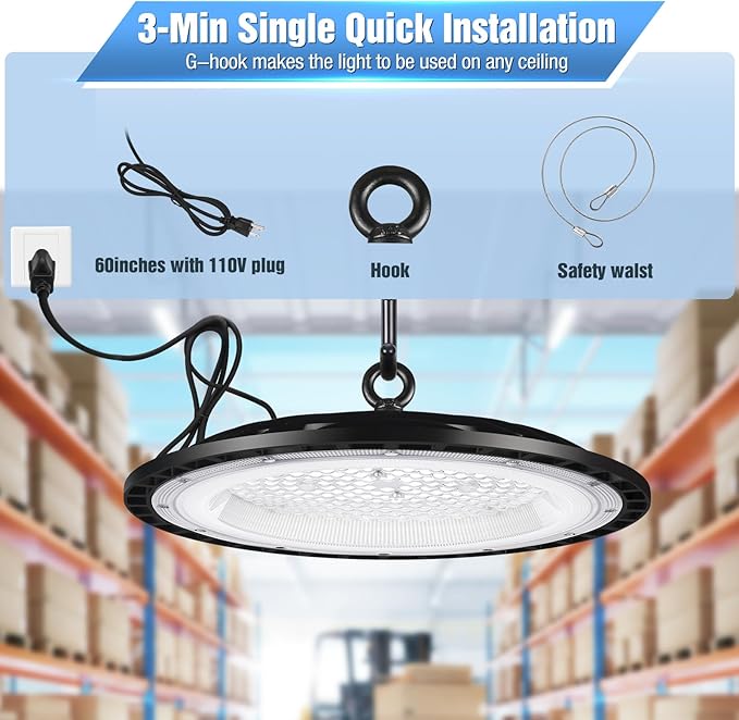 YANYCN 6 Pack 300W UFO Led High Bay Light Fixture,120VAC,5000K Daylight Commercial Shop Bay Lighting,45000LM,[1300W MH/HPS Equiv.] US Plug Area Lighting for Warehouse/Barn/Gym/Factory/Workshop