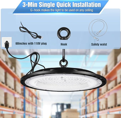 YANYCN 6 Pack 300W UFO Led High Bay Light Fixture,120VAC,5000K Daylight Commercial Shop Bay Lighting,45000LM,[1300W MH/HPS Equiv.] US Plug Area Lighting for Warehouse/Barn/Gym/Factory/Workshop
