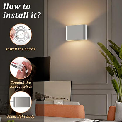 Aipsun Nickel Modern LED Wall Sconces Set of 2 Indoor Wall Lights Hardwired Up and Down Wall Mount Light for Living Room Bedroom Hallway Corridor Conservatory Warm White 3000K(with G9 Bulbs)