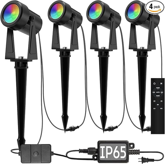 SUNTHIN Outdoor Landscape Lighting with Remote, RGBW Color Changing Spot Uplights,4 Pack
