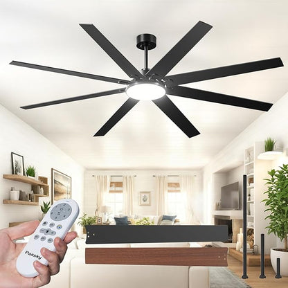 80 inch Ceiling Fans with Lights, Large Modern Ceiling Fan with Light and Remote Control, Reversible, 3CCT, Dimmable, Quiet, Black Ceiling fan For Bedroom, Living Room, Patio Farmhouse, Indoor/Outdoor
