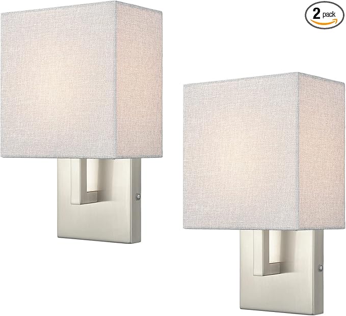 YUBOLE Wall Sconce Brushed Nickel Bedroom Wall Lights with Linen Shades for Bedroom Hallway Bathroom Set of 2