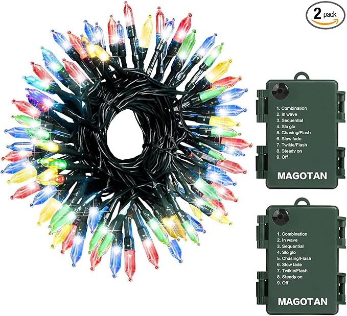 MAGOTAN Christmas Lights 50 LED String Lights Battery Operated Clear Mini Lights18ft with Timer for Thanksgiving Day Wreath Christmas Tree Indoor Outdoor Decoration, Waterproof, Multicolor 2Pack