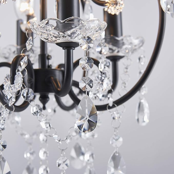 Saint Mossi 4-Lights Crystal Chandelier with K9 Crystals, Black Farmhouse Style Pendant Light Fixture, H17 x D12, Chain Adjustable