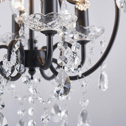 Saint Mossi 4-Lights Crystal Chandelier with K9 Crystals, Black Farmhouse Style Pendant Light Fixture, H17 x D12, Chain Adjustable