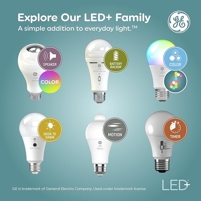 GE LED+ A19 Dusk to Dawn LED Light Bulbs, Automatic On/Off Outdoor Security Light, Soft White (8 Pack)