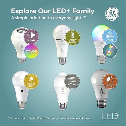 GE LED+ A19 Dusk to Dawn LED Light Bulbs, Automatic On/Off Outdoor Security Light, Soft White (8 Pack)