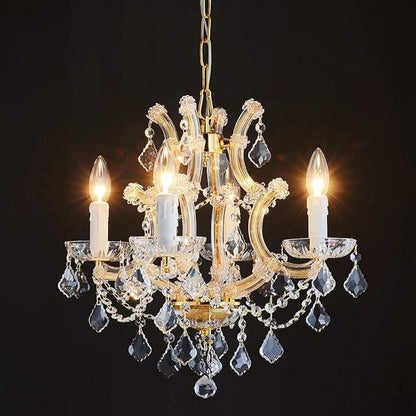 Saint Mossi 4 Light Crystal Maria Theresa Gold Chandelier Light Fixture,Modern Chandelier Crystal Chandelier for Bedroom,Dining Room,Living Room,H17 x W18,Adjustable Chain