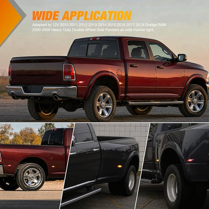Nilight Wheel Fender Side Marker Lights 4 PCS 3 LED Red Amber Front Rear Clearance Waterproof Plug And Play Smoked Lens Light Compatible With 2010-2018 Dodge Ram 2500 3500 Super Duty