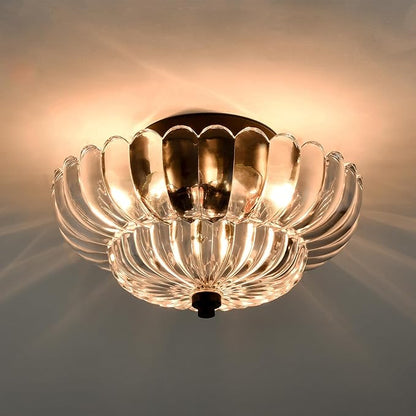 HYDELITE Modern Black Ceiling Light Traditional Semi Flush Mount Ceiling Light with Scalloped Clear Glass for Living Room Hallway Close to Ceiling Light Fixture