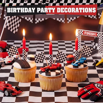 Conelist 12 Pcs Racing Car Themed Birthday Candles Cartoon Red Black White Birthday Decorations Movie Cake Toppers for Racing Car Themed Party Supplies