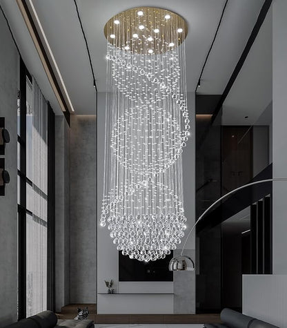 D32'' x H100'' Crystal Chandelier for Entryway High Ceiling Chandeliers Glam Chandelier Modern Large Raindrop Chandeliers LED Dimmable Light Fixtures for Staircaes Foyer Living Room Gold