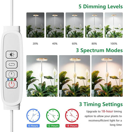 SDOVUERC Full Spectrum Grow Lights for Indoor Plants – Adjustable Height Plant Lamp with Wood‑Grain Finish, 6/12/18H Timer, 3 Color Modes, Perfect Plant Lights for Houseplants Growing(Pack 2)