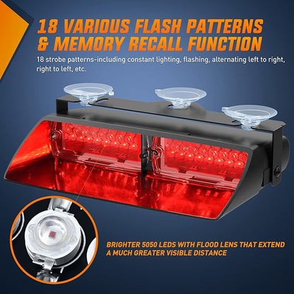 Nilight Red Emergency Strobe Lights Windshield Hazard Warning Safety Flash Light with Suction Cups Super Bright LED for Police Enforcement Firefighters Vehicle Truck