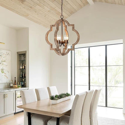 22" Oak Farmhouse Chandeliers Dining Room Light Fixture Over Table Orb Distressed Wood Pendant Light 4-Light Rustic Large Hanging Light for Foyer Entryway Kitchen Island Living Room Bedroom E12