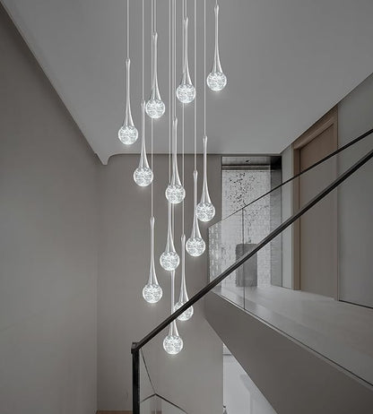 Modern Crystal Staircase Chandelier for High Ceilings, Glam LED Dimmable Pendant Light Living Room Entryway Foyer Chandelier Lighting Fixture Chrome 12-Lights
