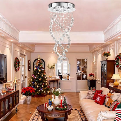 Modern Luxury 6-Lights Spiral Raindrop Crystal Chandeliers for Dining Room, K9 Crystal Ball Flush Mount Ceiling Light Fixture for Living Room, Bedroom, Bathroom, Hallway, Staircase of CRYSTOP