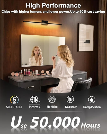 zouzai Second Generation Modern LED Bathroom Vanity Light Bar Black IP44 Over Mirror Bath Wall Fixture 5CCT Adjustable, Dual-Sided, 180° Adjustable Angle (40 inch)