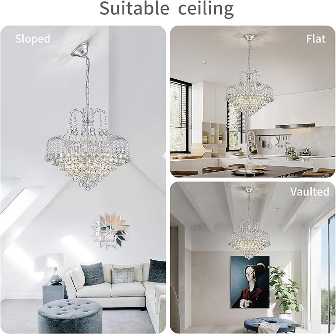 WUZUPS Crystal Chandelier Pendant Flushmount Ceiling Light Modern Lighting Fixture for Bedroom Hallway Bar Kitchen Bathroom, H 17.3" x W 18.9", Silver, E12 Base