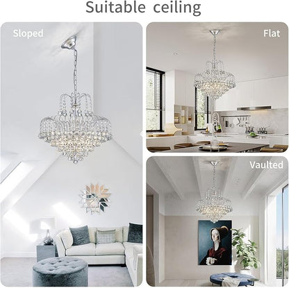 WUZUPS Crystal Chandelier Pendant Flushmount Ceiling Light Modern Lighting Fixture for Bedroom Hallway Bar Kitchen Bathroom, H 17.3" x W 18.9", Silver, E12 Base