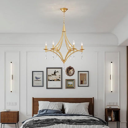 Modern Gold Crystal Chandelier, 6-Lights Farmhouse Chandeliers for Dining Room Light Fixtures Hanging Pendant Light, Modern Candle Chandelier for Bedroom Foyer Living Room Kitchen Island Entryway